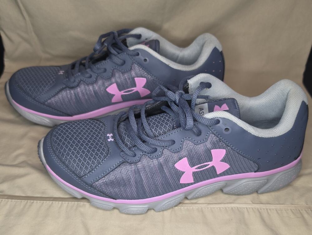 Under Armour Micro G Assert 6 Women Size 11 Gray Pink Running Shoes 1266252-104